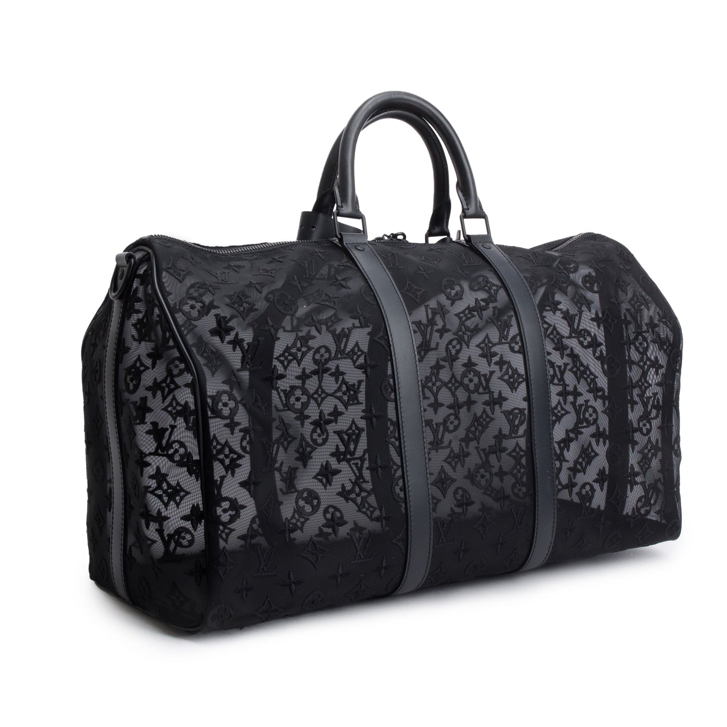 Louis Vuitton Black Monogram Mesh Keepall Bandouliere 50