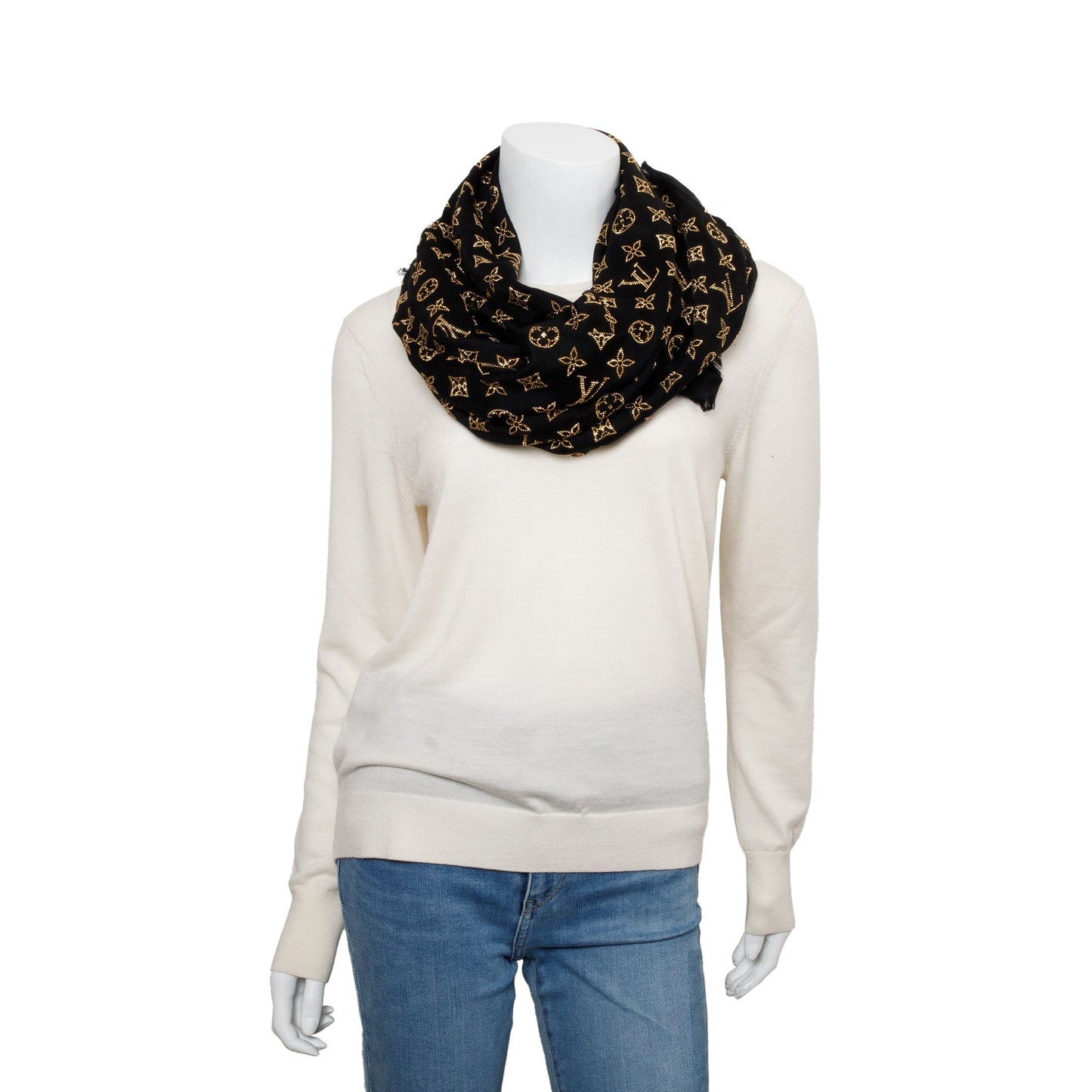 Louis Vuitton Black Silk/Wool Studded More Monogram Shawl Scarf