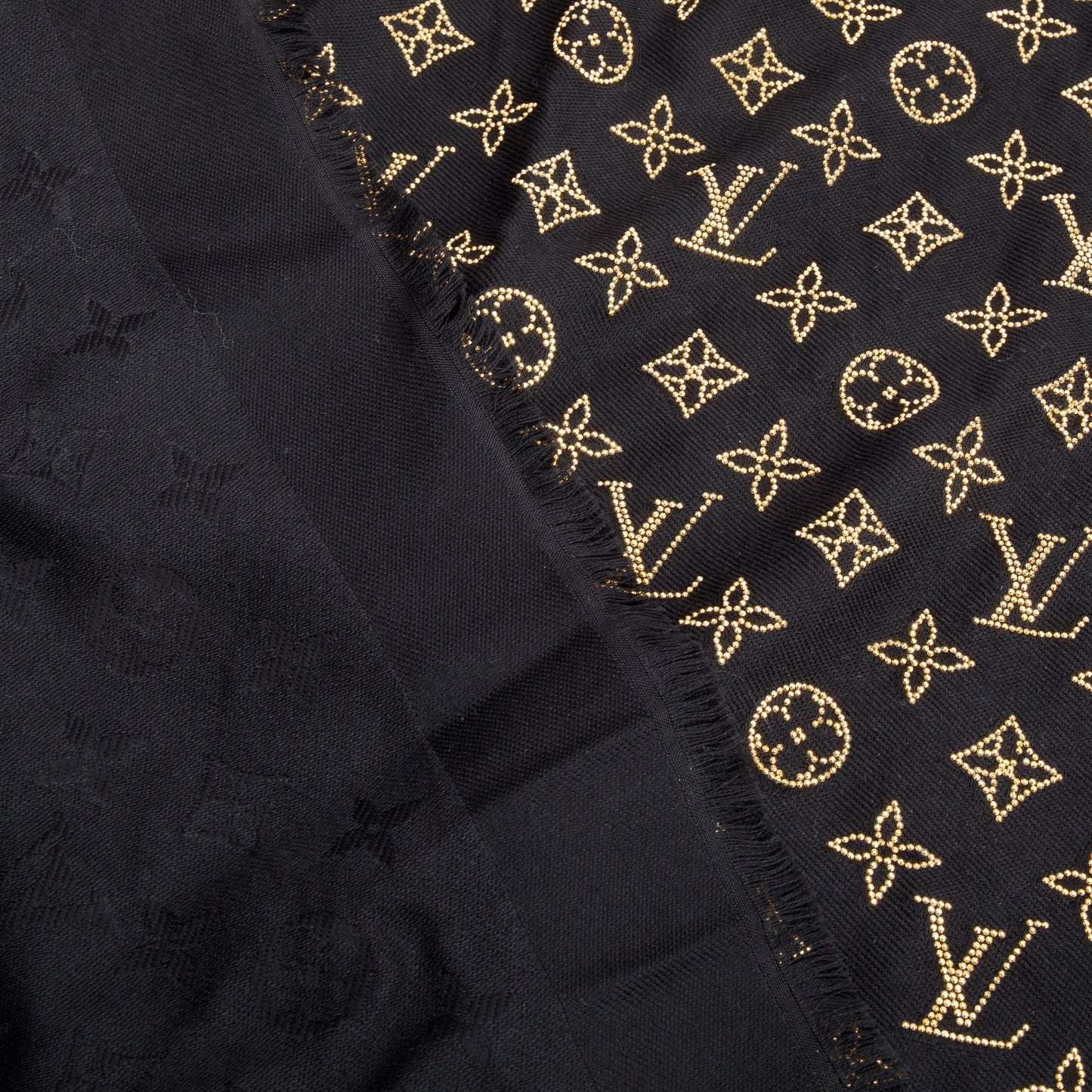 Louis Vuitton Black Silk/Wool Studded More Monogram Shawl Scarf