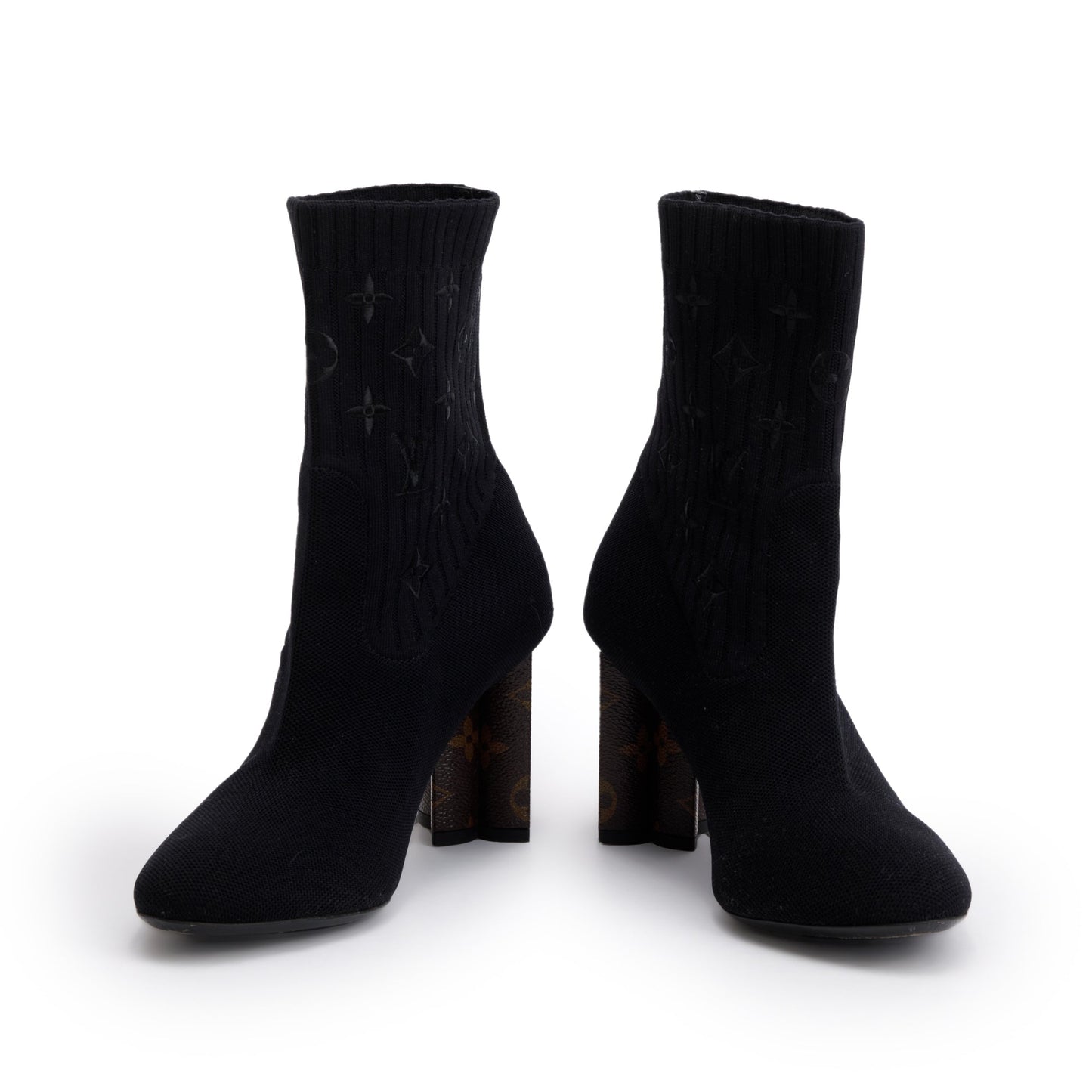 Louis Vuitton Black Stretch Textile and Monogram Silhouette Ankle Boots, Size 38.5