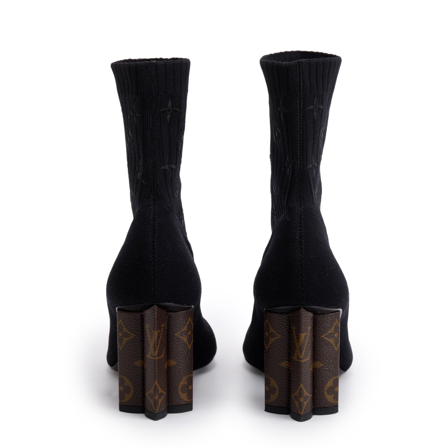 Louis Vuitton Black Stretch Textile and Monogram Silhouette Ankle Boots, Size 38.5