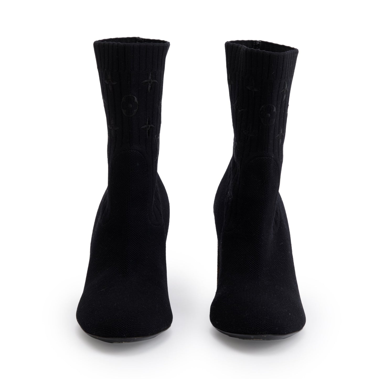 Louis Vuitton Black Stretch Textile and Monogram Silhouette Ankle Boots, Size 38.5