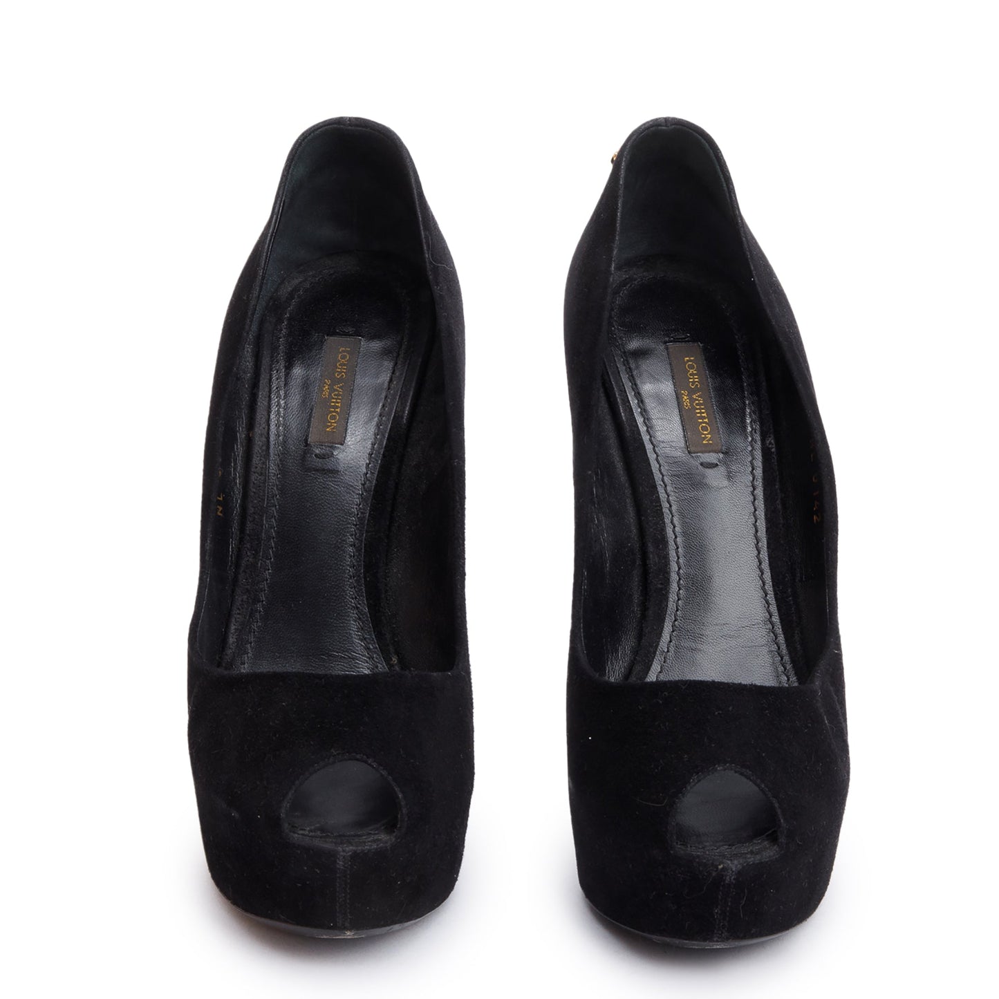 Louis Vuitton Black Suede Gold Heel Oh Really Peep Toe Pumps, Size 40