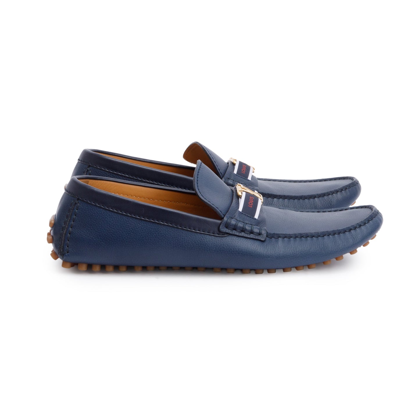 Louis Vuitton Blue Leather Men's Hockenheim Moccasin Loafers, Size 8.5