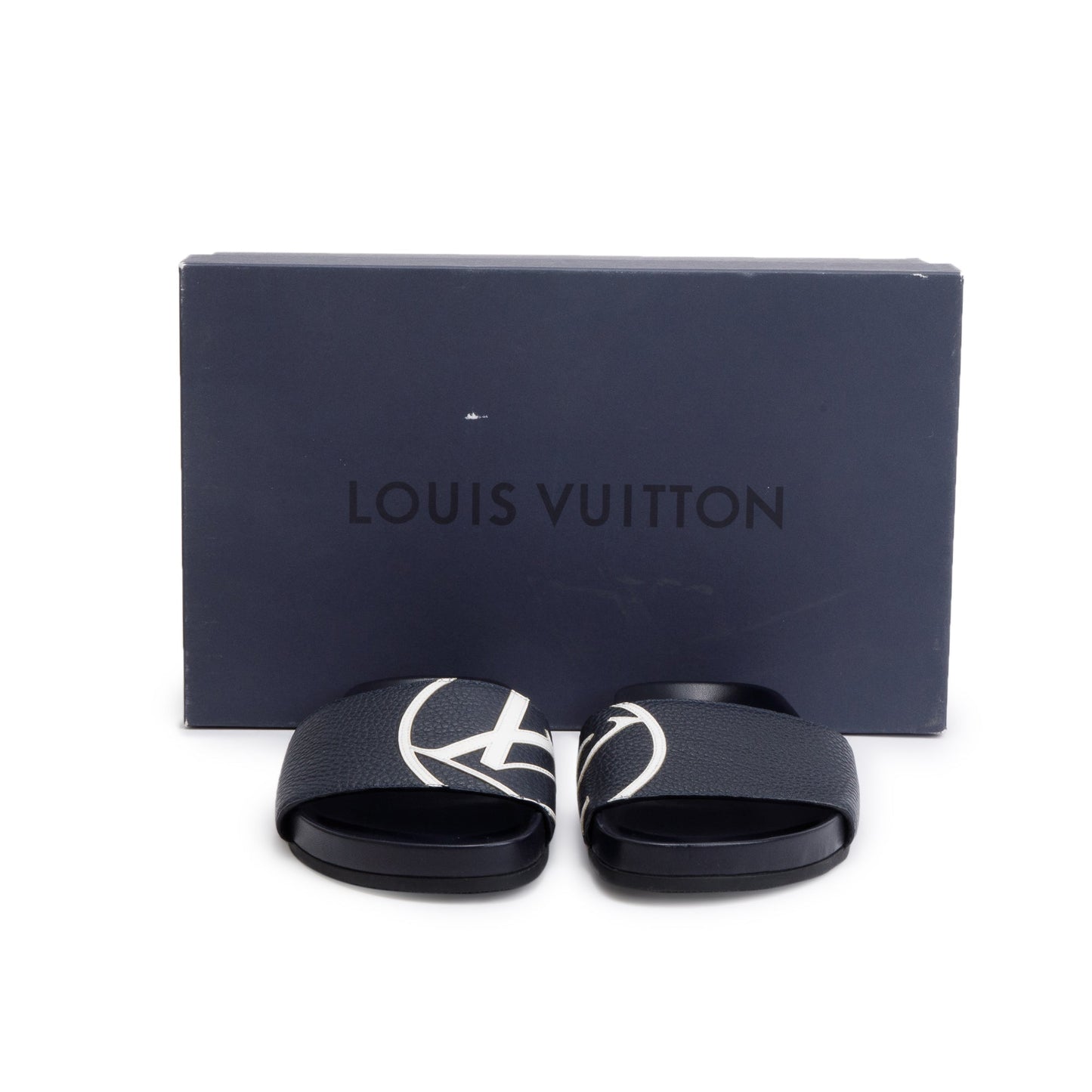 Louis Vuitton Blue Leathr Rubber Mirabeau Slides, Size 5