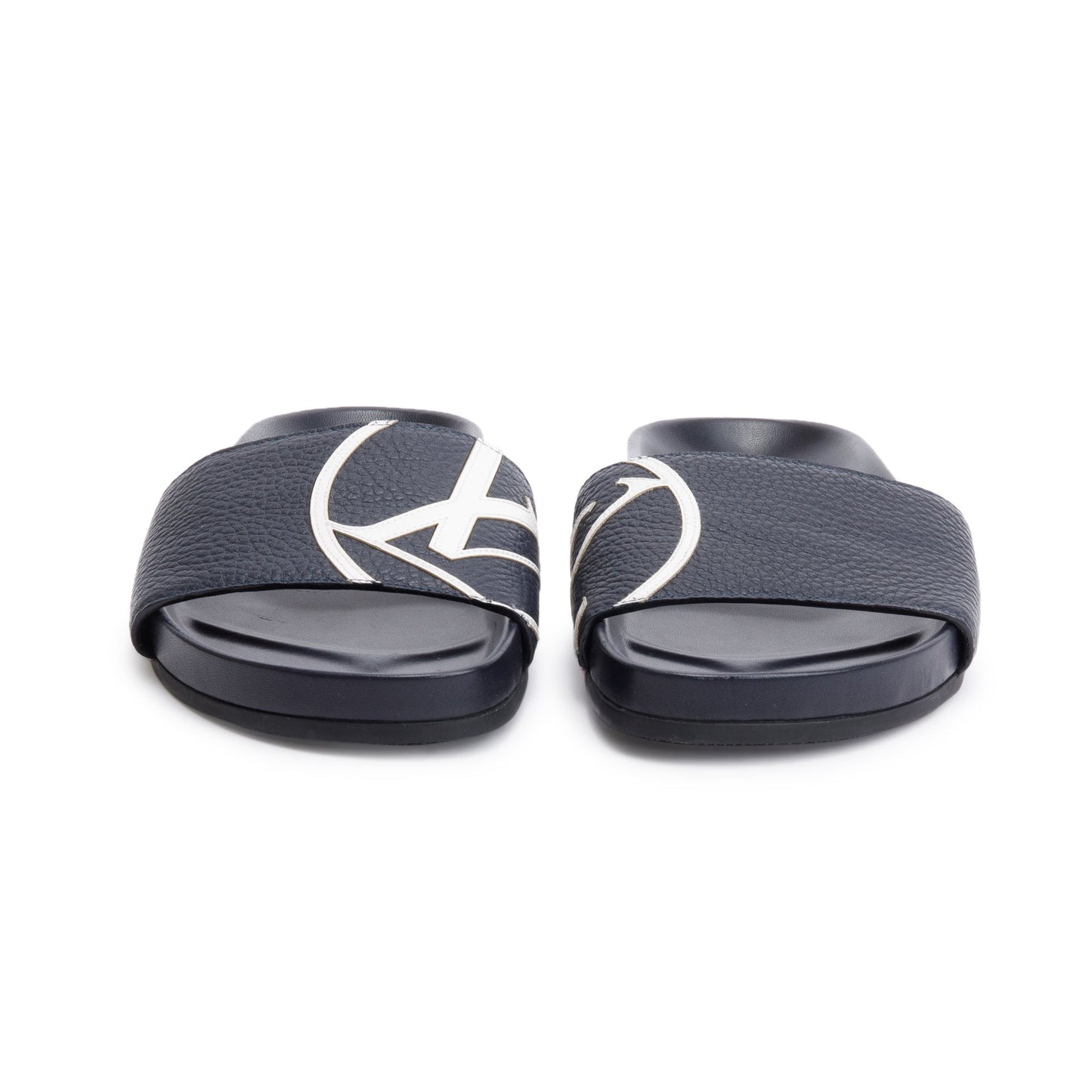 Louis Vuitton Blue Leathr Rubber Mirabeau Slides, Size 5