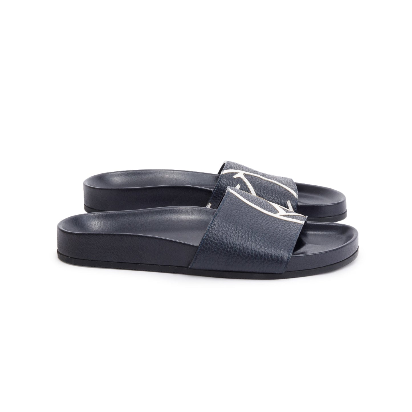 Louis Vuitton Blue Leathr Rubber Mirabeau Slides, Size 5