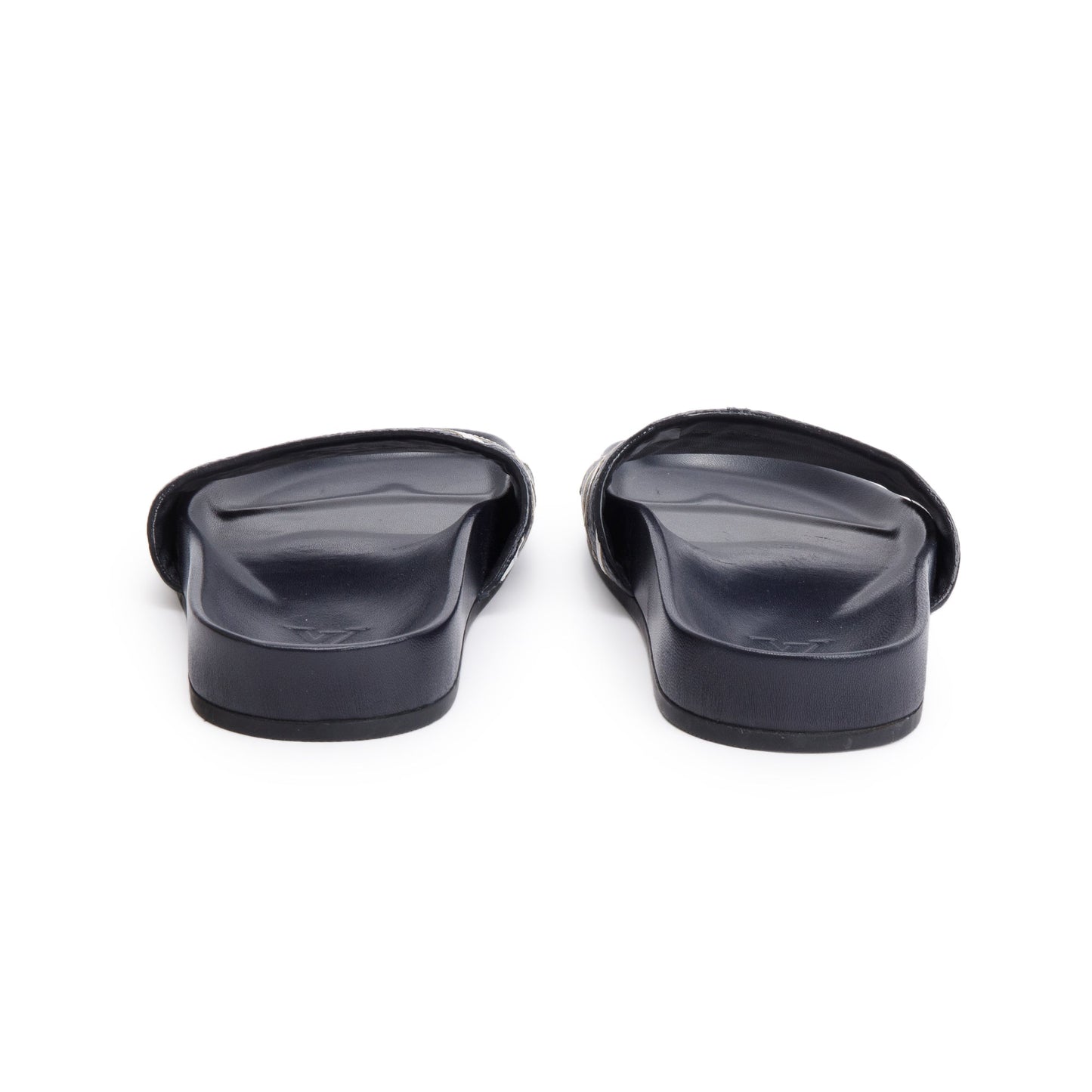 Louis Vuitton Blue Leathr Rubber Mirabeau Slides, Size 5