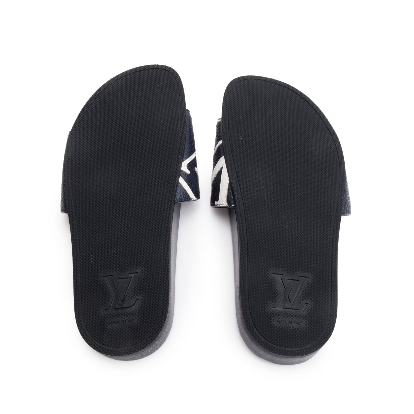 Louis Vuitton Blue Leathr Rubber Mirabeau Slides, Size 5