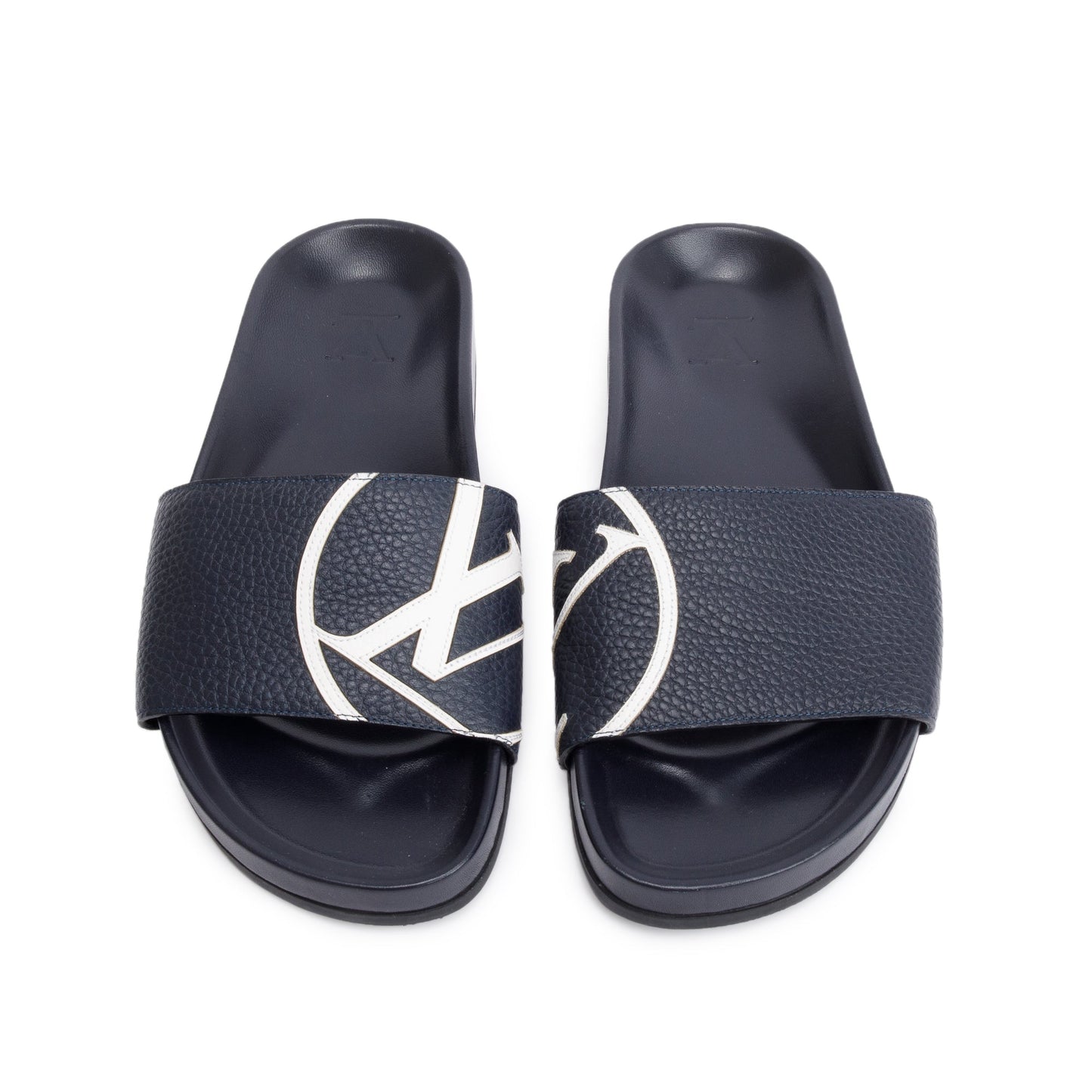 Louis Vuitton Blue Leathr Rubber Mirabeau Slides, Size 5