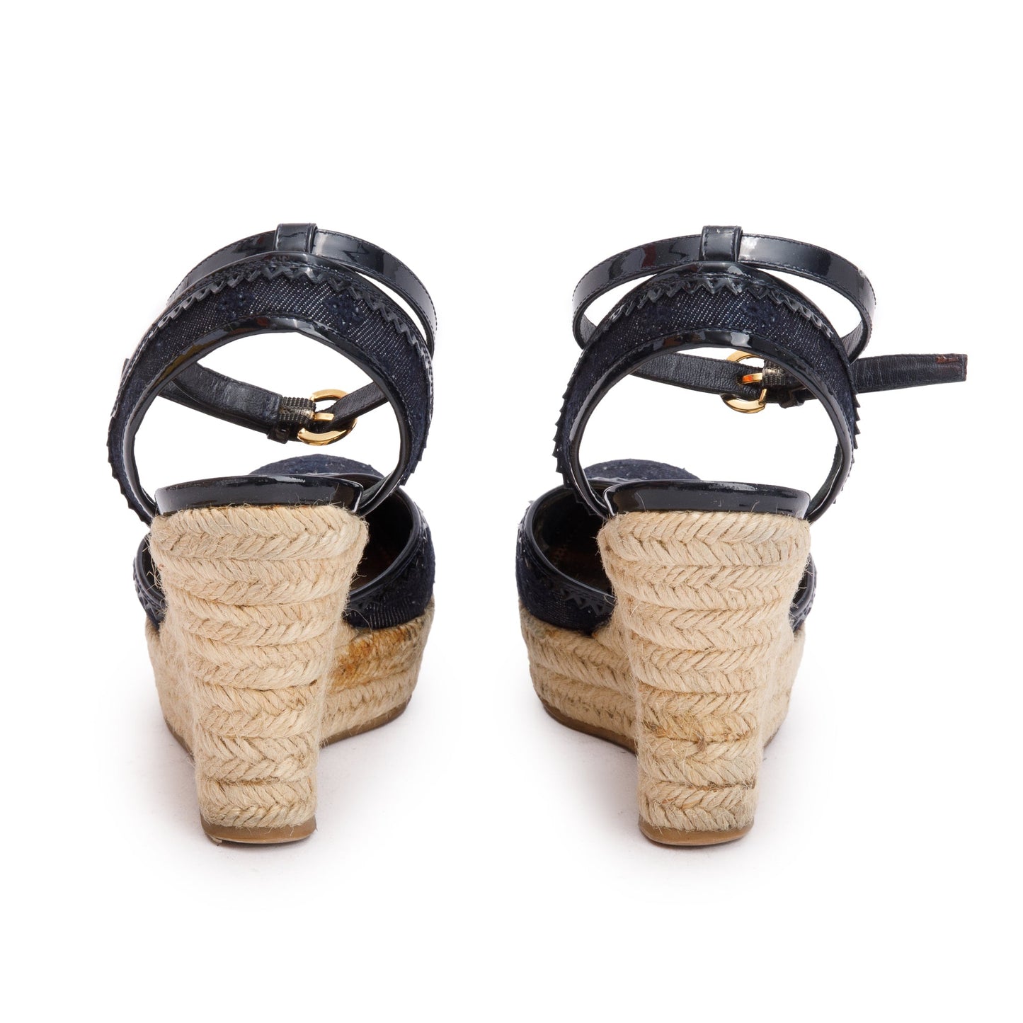 Louis Vuitton Blue Monogram Denim Wedge Espadrille Sandals, Size 36