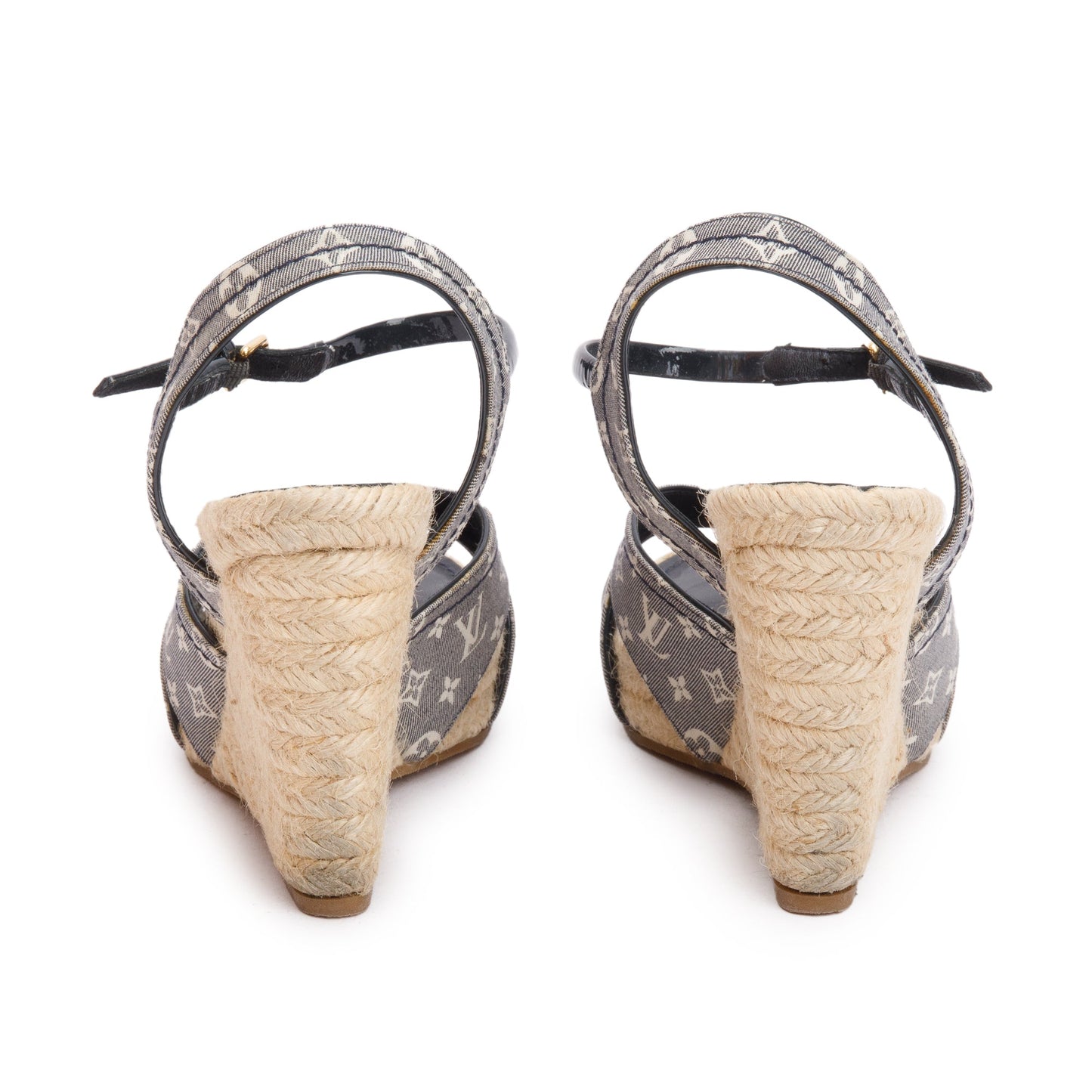 Louis Vuitton Blue Monogram Denim Wedge Espadrille Sandals, Size 36