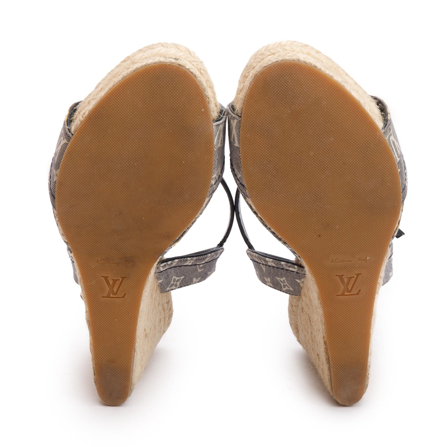 Louis Vuitton Blue Monogram Denim Wedge Espadrille Sandals, Size 36