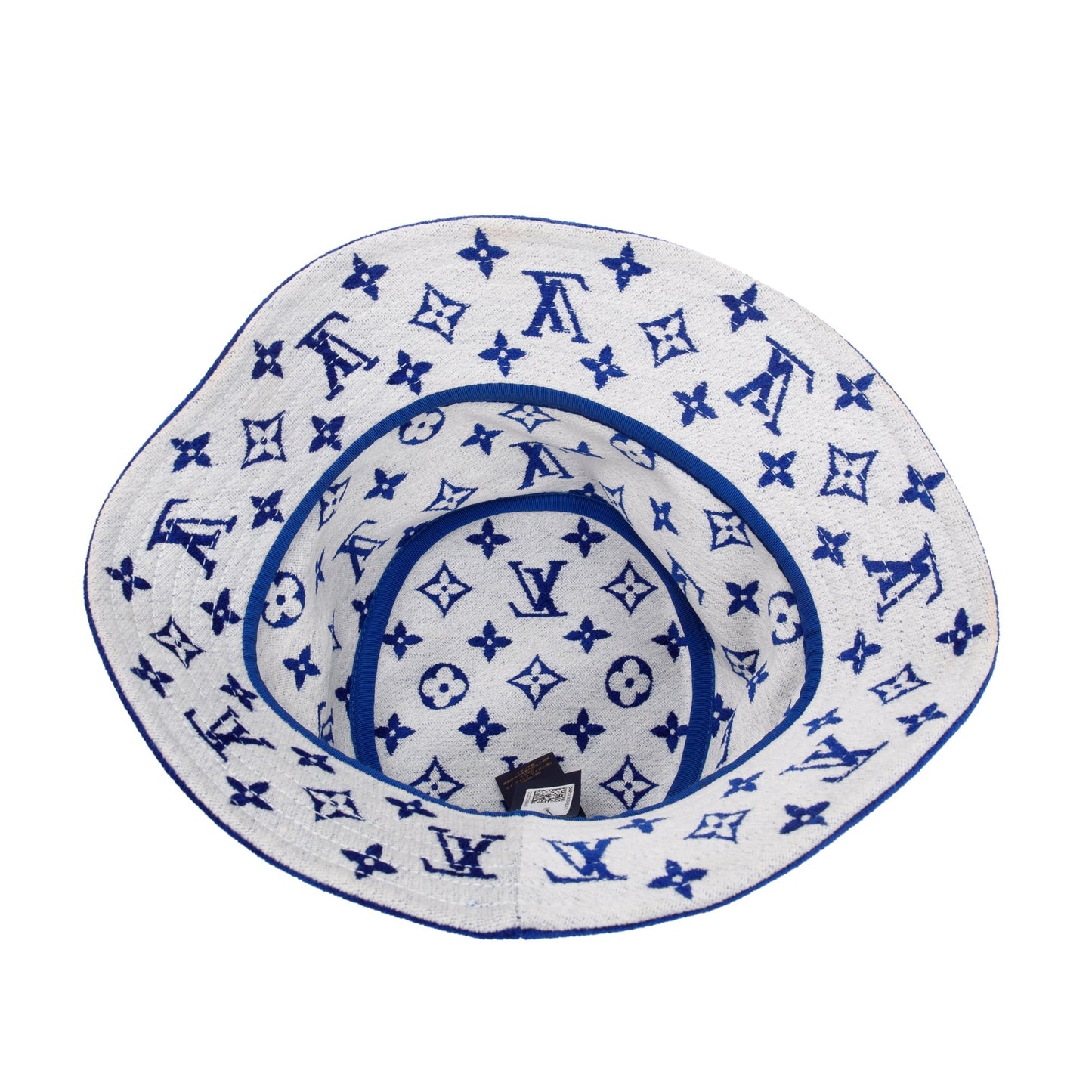 Louis Vuitton Blue & White Jacquard Velvet Monogram Match Reversible Bucket Hat, Size M
