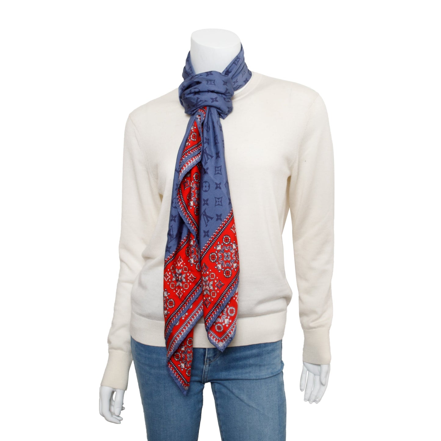Louis Vuitton Blue Wrap Monogram Flower Silk Scarf
