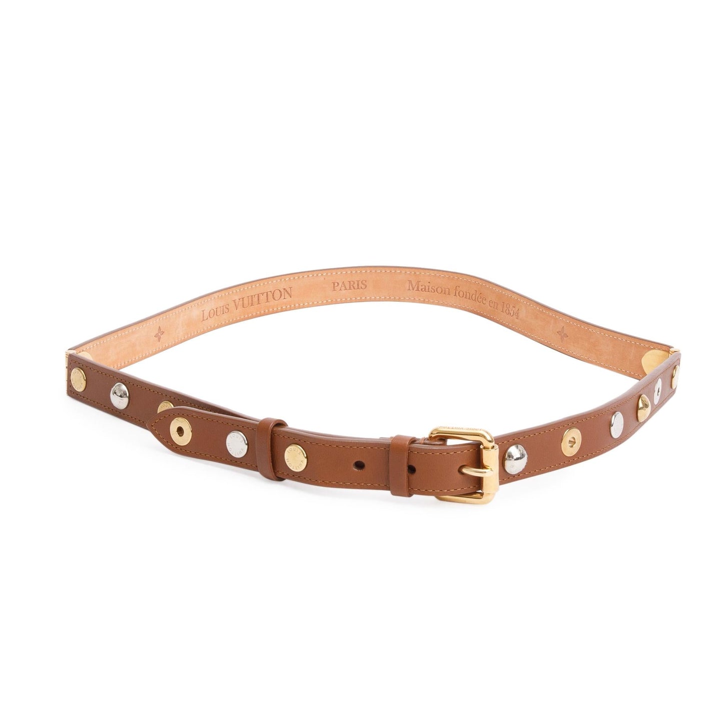 Louis Vuitton Bron Leather Studded 20MM Belt 85 34