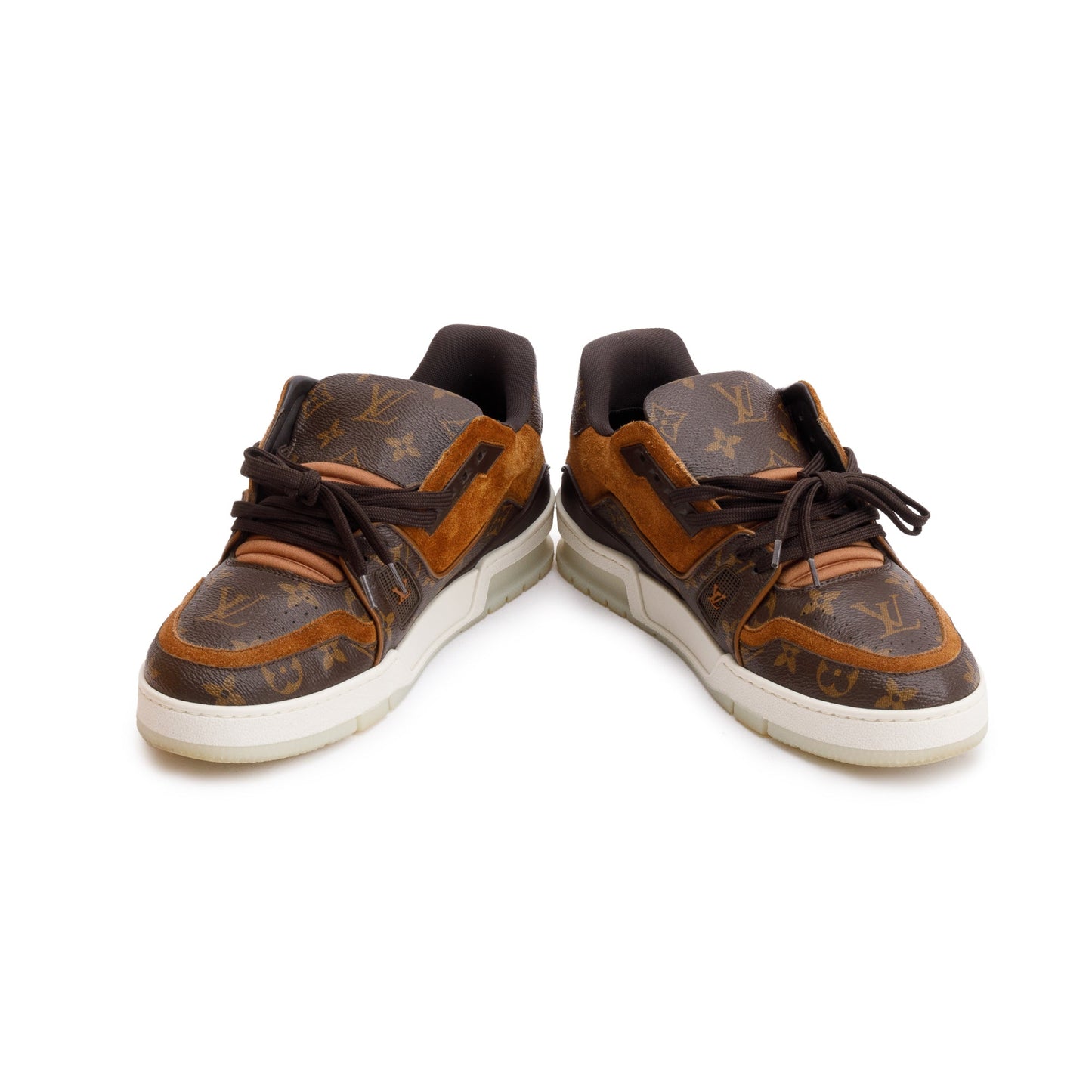 Louis Vuitton Brown Monogram Canvas Suede Calf LV Trainer Sneakers, Size 6