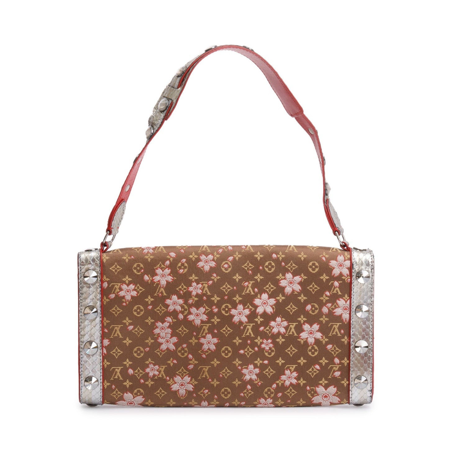 Louis Vuitton Brown Monogram Cherry Blossom Satin Silver Python Trim Crystal Amarene Shoulder Bag