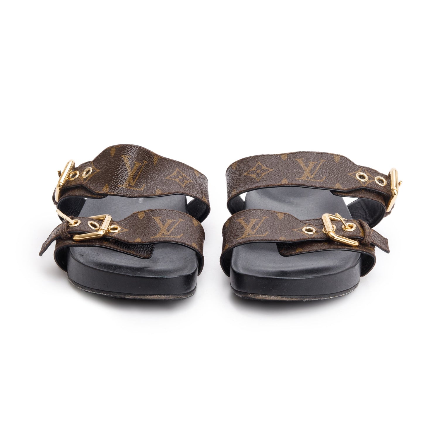 Louis Vuitton Brown Monogram Macassar Bom Dia Mule Slides, Size 36