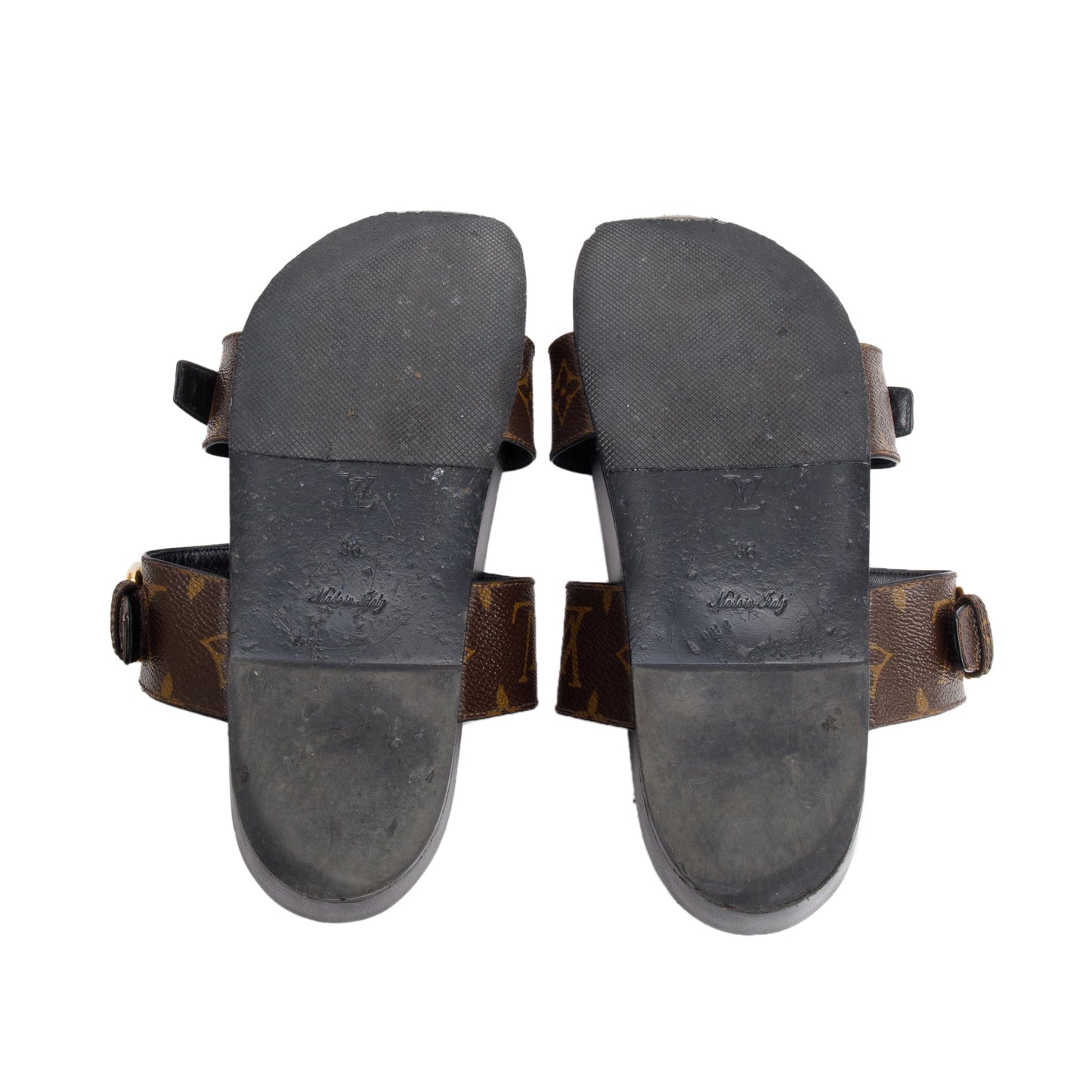 Louis Vuitton Brown Monogram Macassar Bom Dia Mule Slides, Size 36