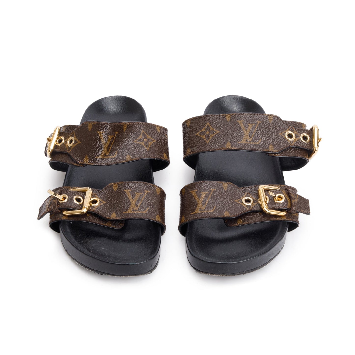 Louis Vuitton Brown Monogram Macassar Bom Dia Mule Slides, Size 36