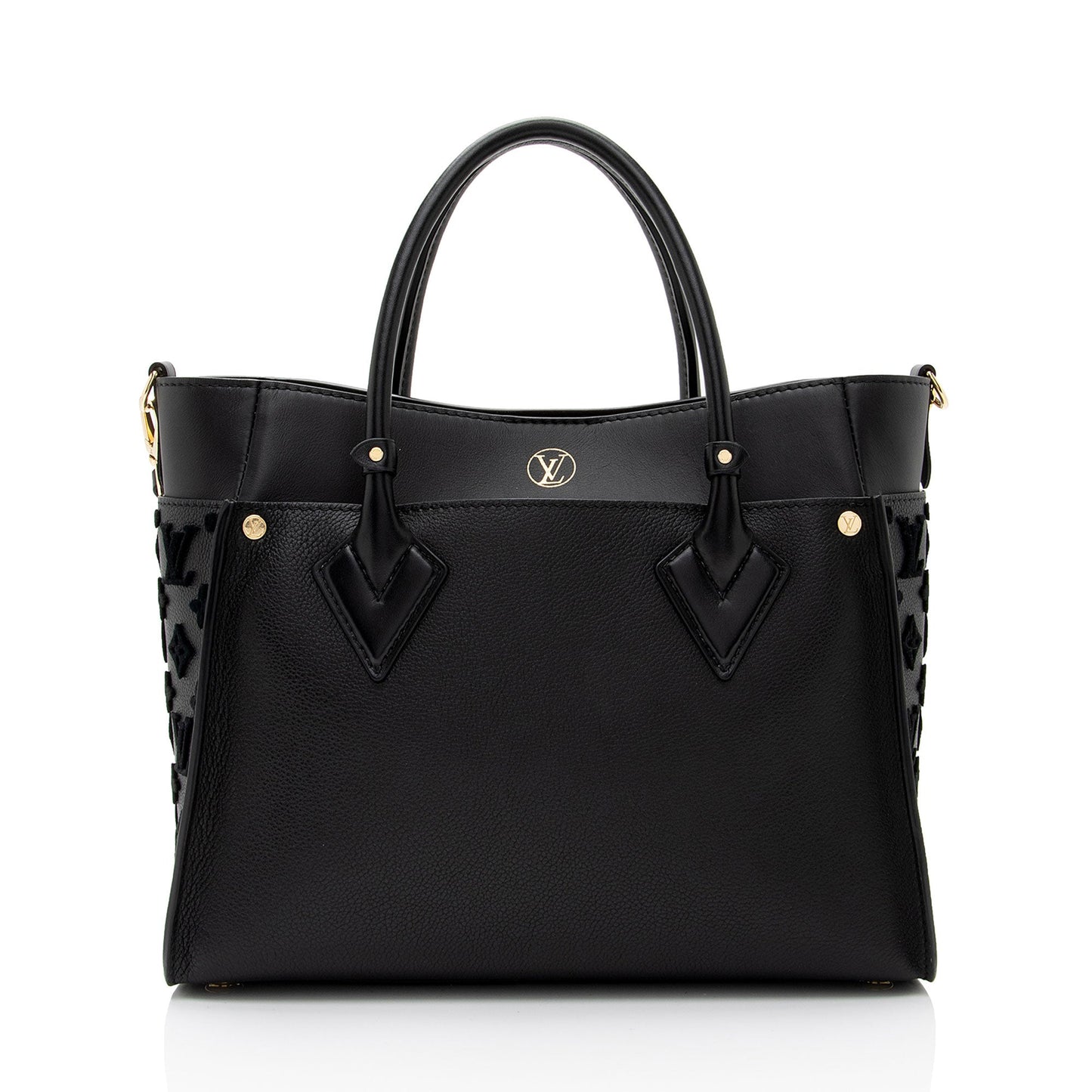 Louis Vuitton Calfskin Tufted Monogram Canvas On My Side MM Tote (SHF-rALkar)