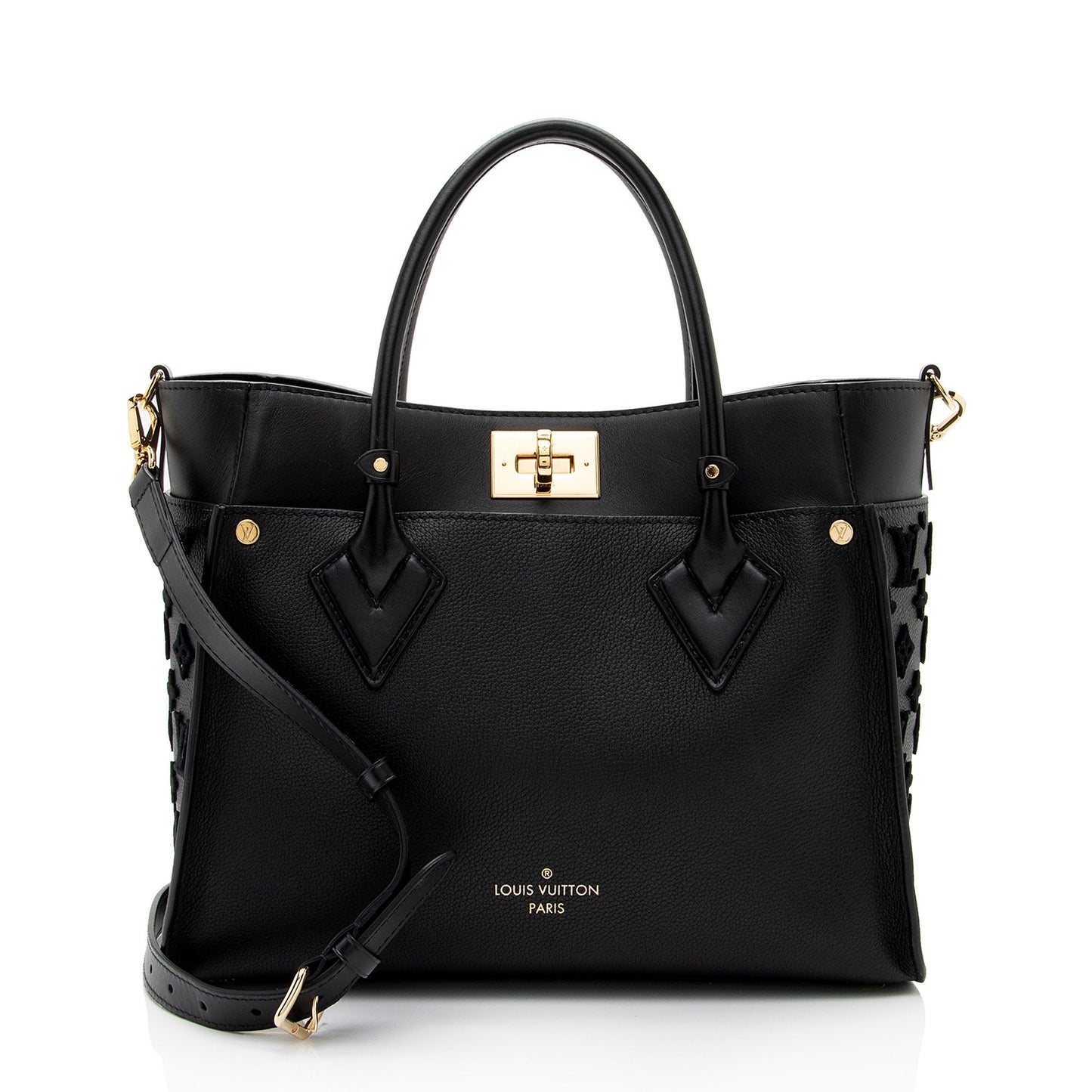 Louis Vuitton Calfskin Tufted Monogram Canvas On My Side MM Tote (SHF-rALkar)