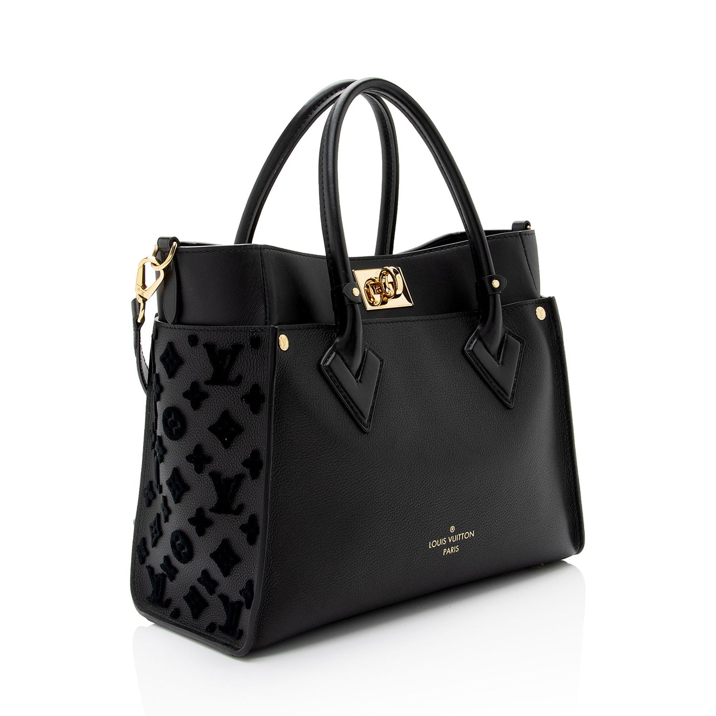 Louis Vuitton Calfskin Tufted Monogram Canvas On My Side MM Tote (SHF-rALkar)