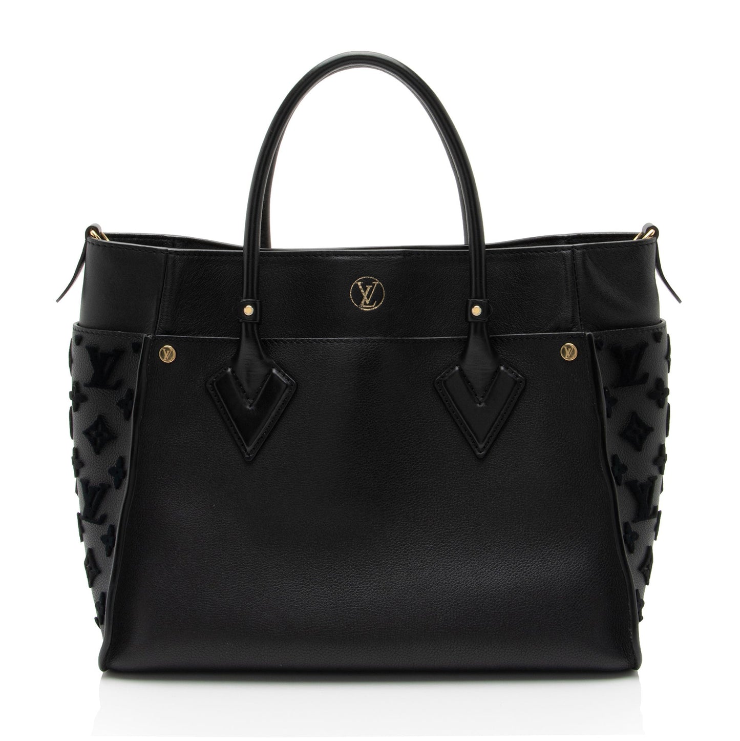 Louis Vuitton Calfskin Tufted Monogram Canvas On My Side MM Tote (SHF-bIbven)