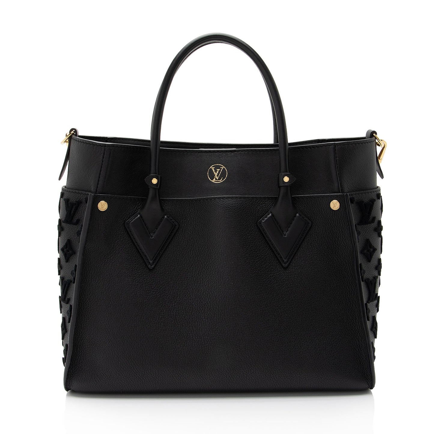 Louis Vuitton Calfskin Tufted Monogram Canvas On My Side MM Tote (SHF-WP5JFh)