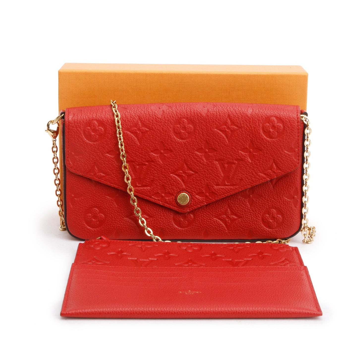 Louis Vuitton Cherry Red Monogram Empreinte Leather Felicie Pochette Chain Wallet