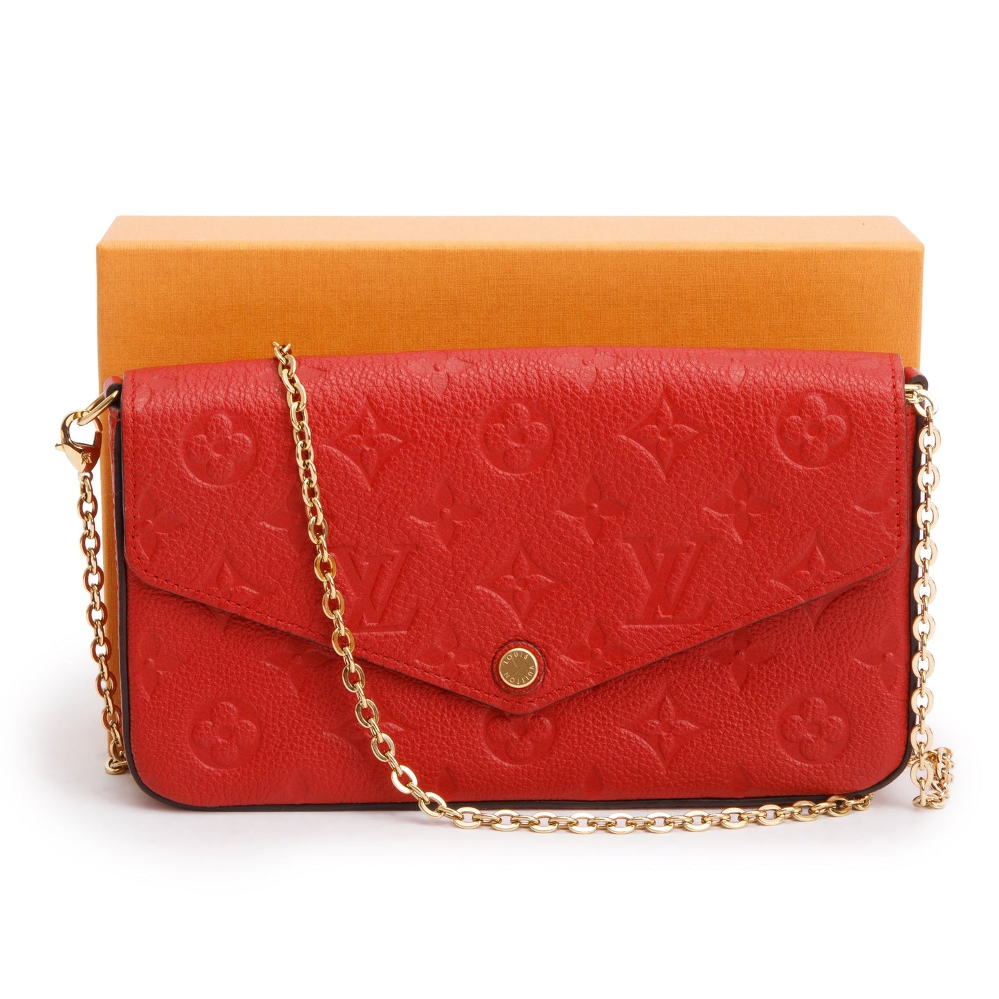 Louis Vuitton Cherry Red Monogram Empreinte Leather Felicie Pochette Chain Wallet