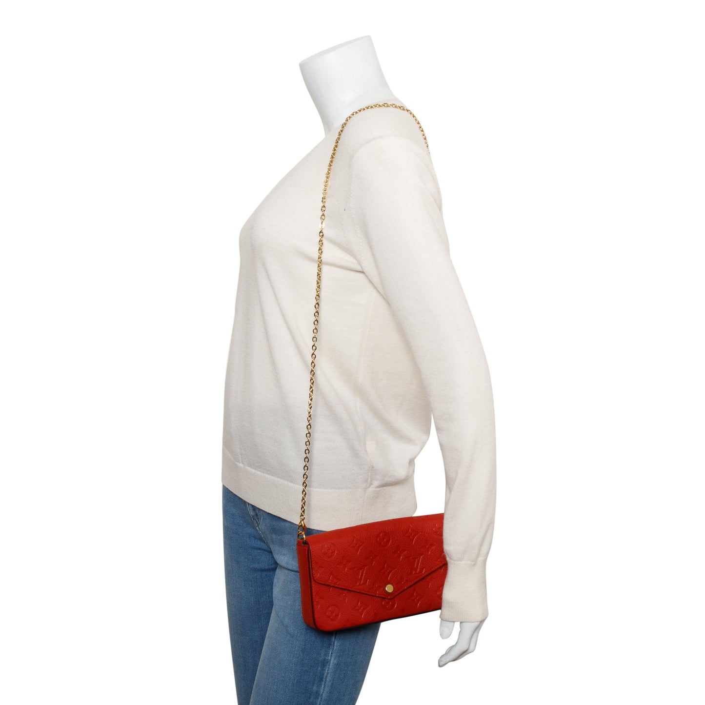 Louis Vuitton Cherry Red Monogram Empreinte Leather Felicie Pochette Chain Wallet