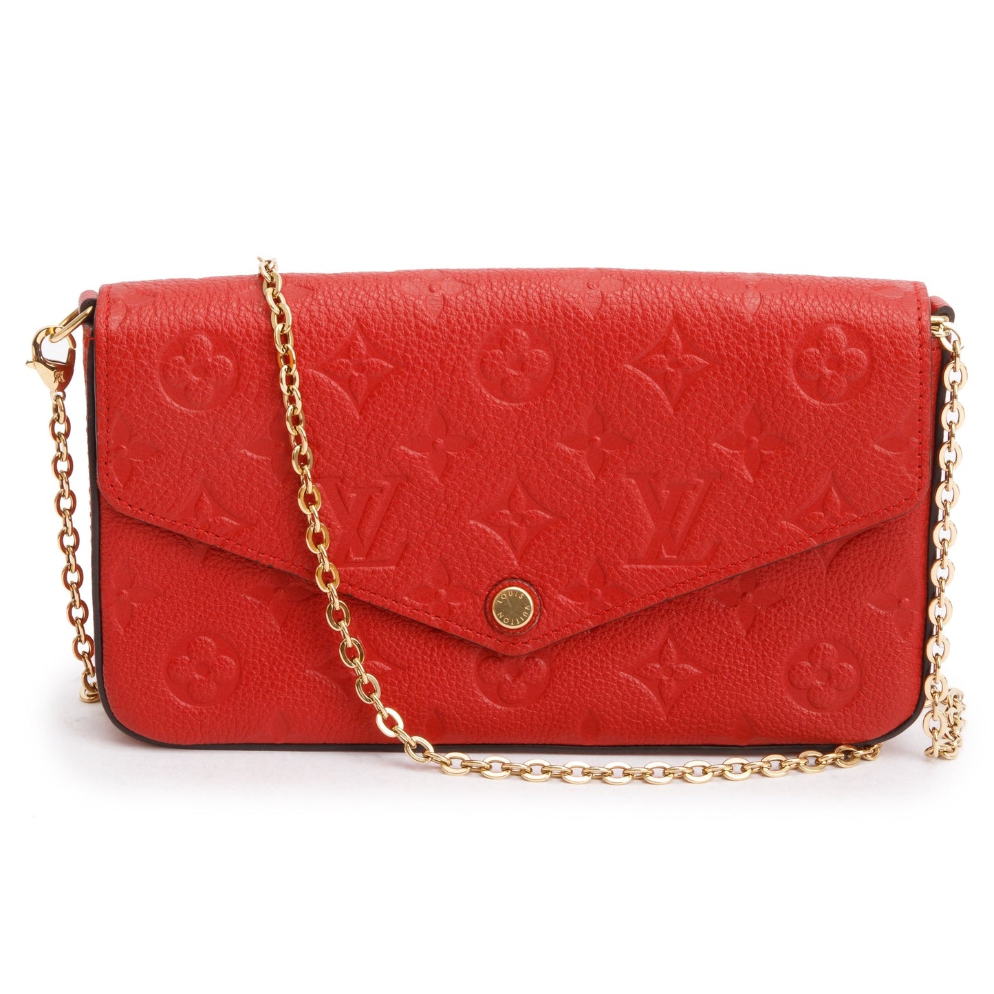 Louis Vuitton Cherry Red Monogram Empreinte Leather Felicie Pochette Chain Wallet