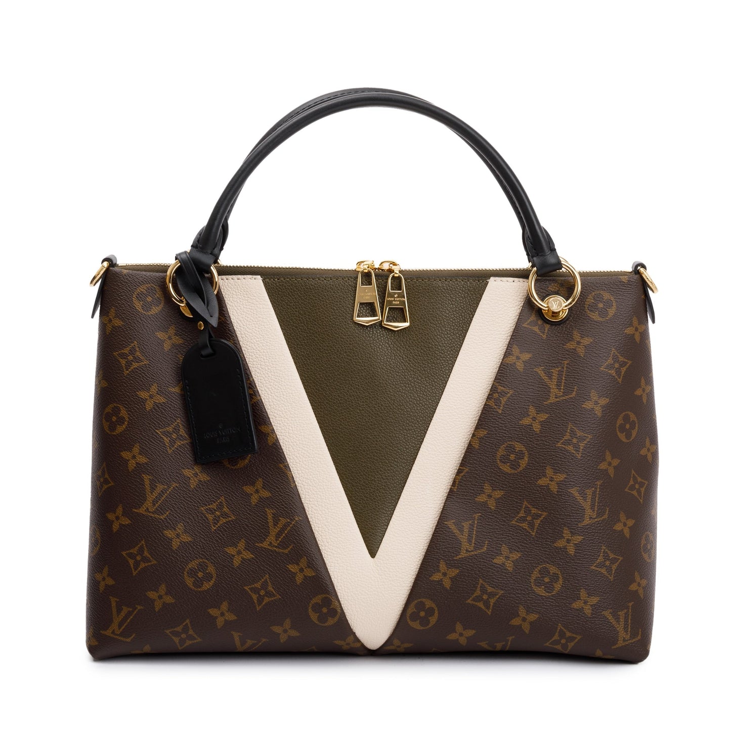 Louis Vuitton Creme & Khaki Leather Monogram V Tote MM