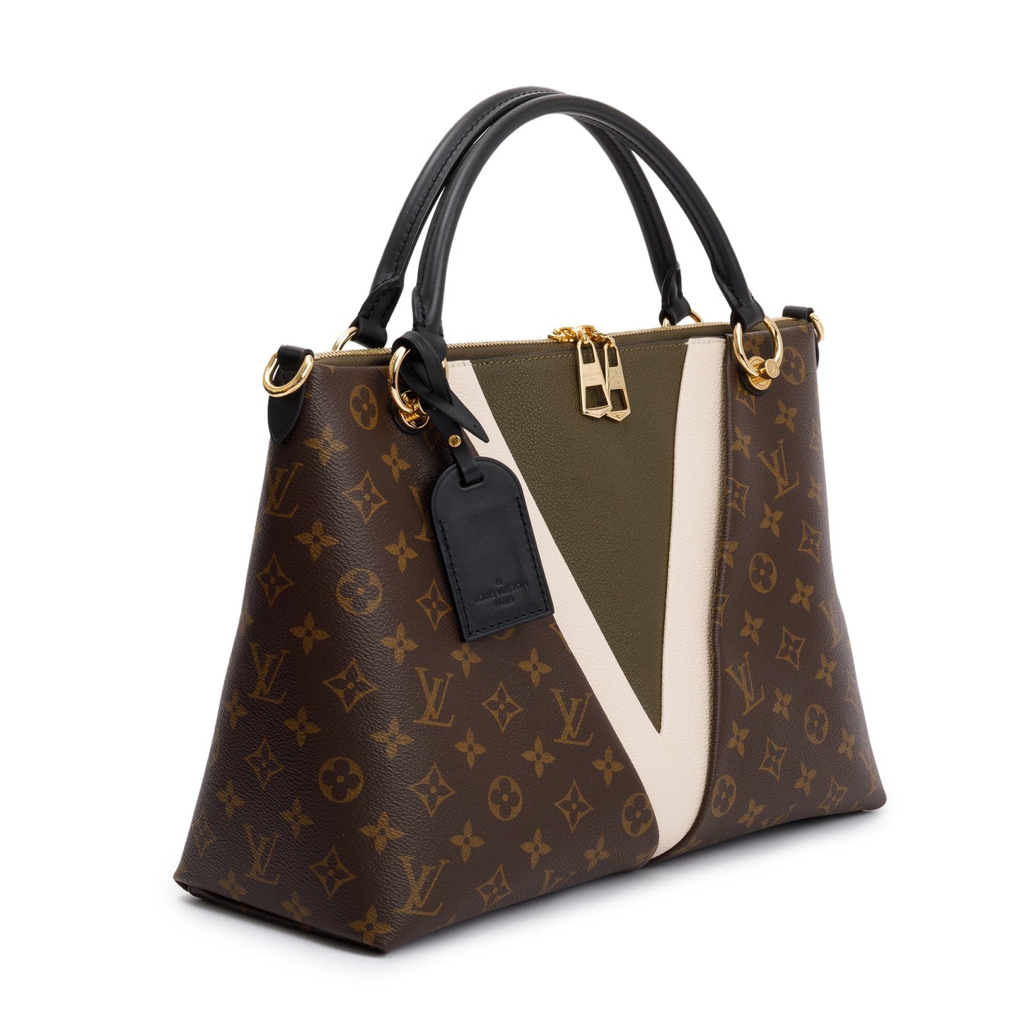 Louis Vuitton Creme & Khaki Leather Monogram V Tote MM