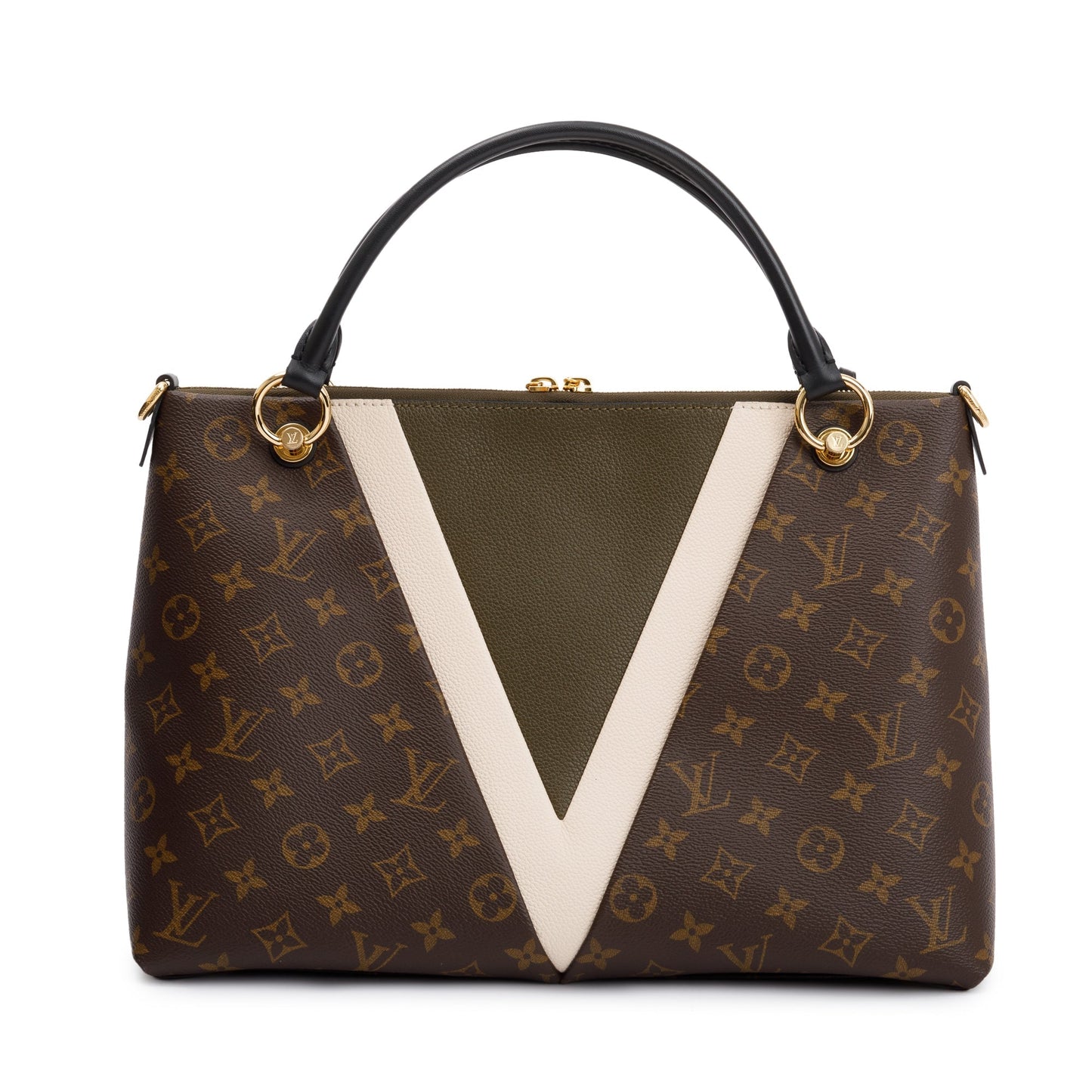 Louis Vuitton Creme & Khaki Leather Monogram V Tote MM