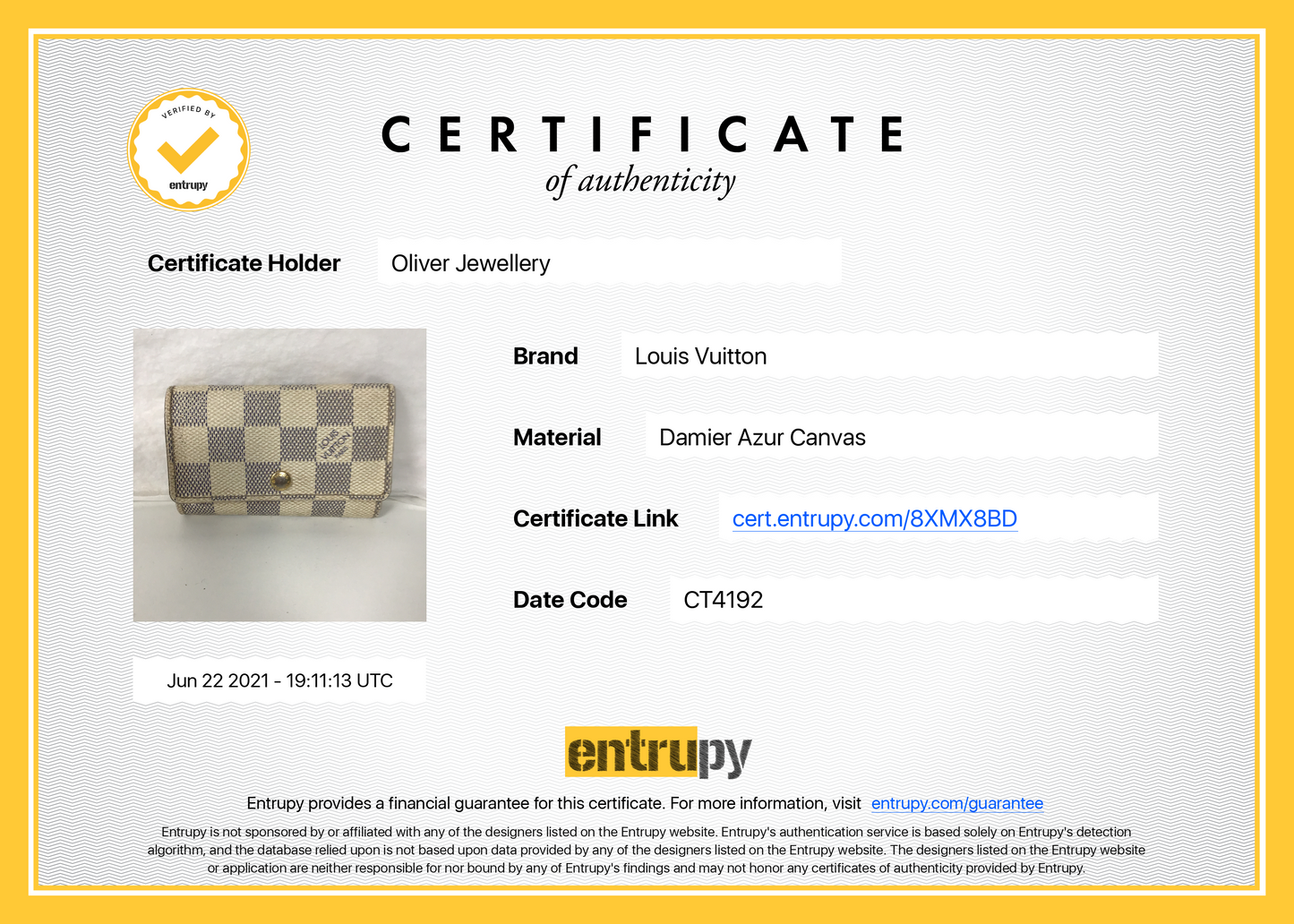 Louis Vuitton Damier Azur 6 Key Holder