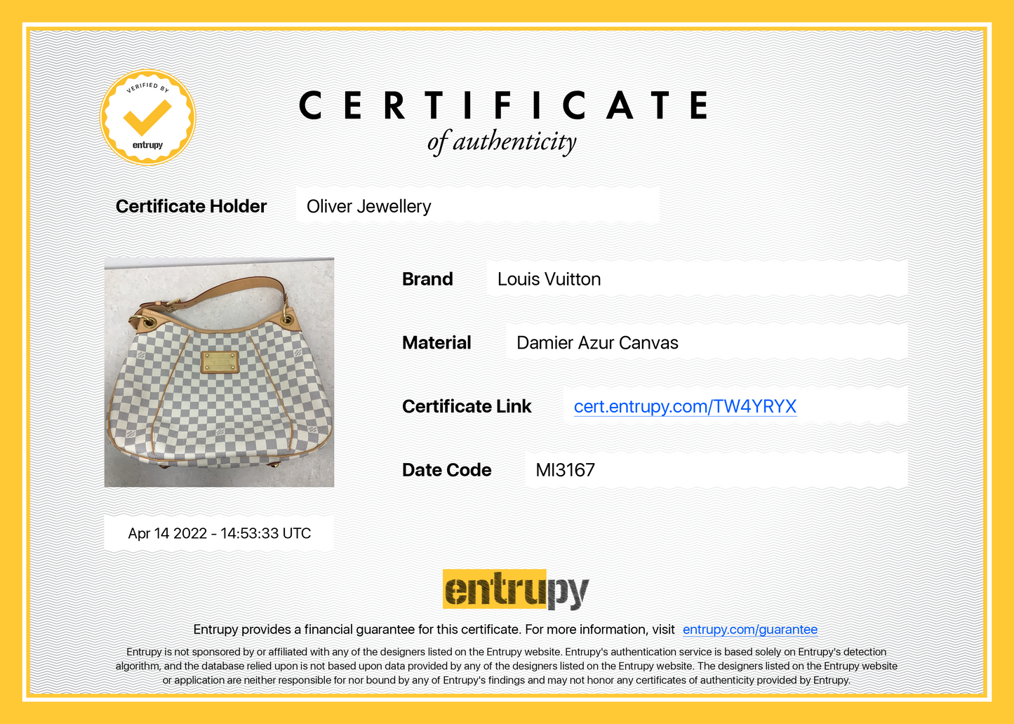 Louis Vuitton Damier Azur Galleria PM