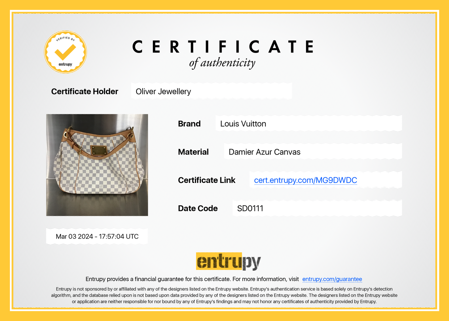 Louis Vuitton Damier Azur Galliera PM