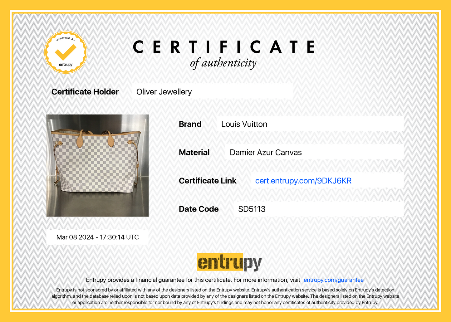 Louis Vuitton Damier Azur Neverfull GM