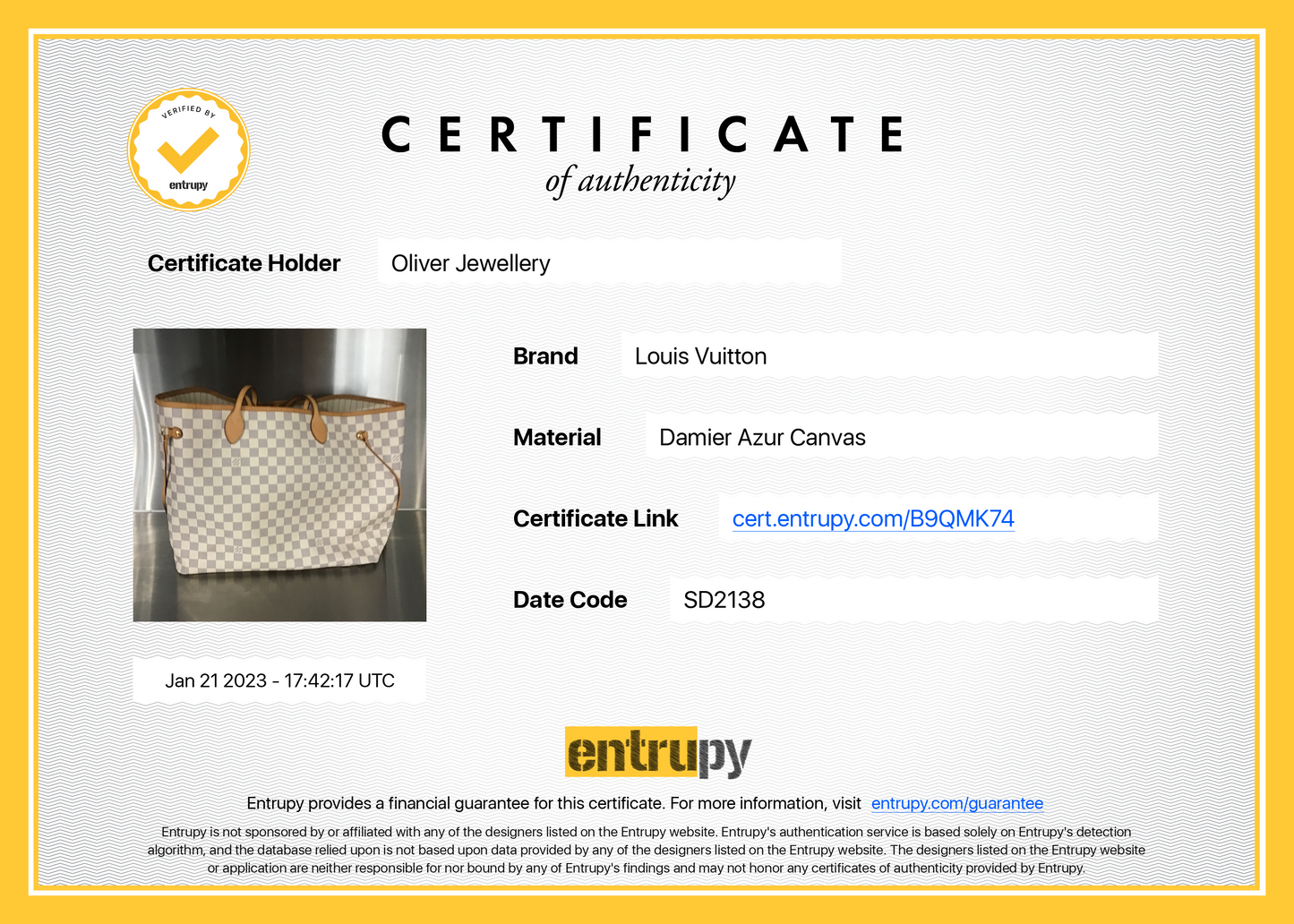 Louis Vuitton Damier Azur Neverfull GM