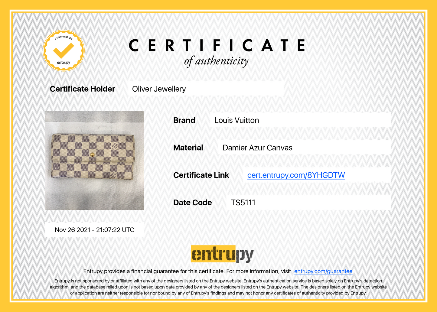 Louis Vuitton Damier Azur Porte Tresor International Wallet