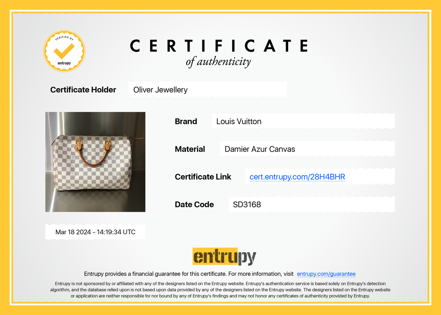 Louis Vuitton Damier Azur Speedy 30