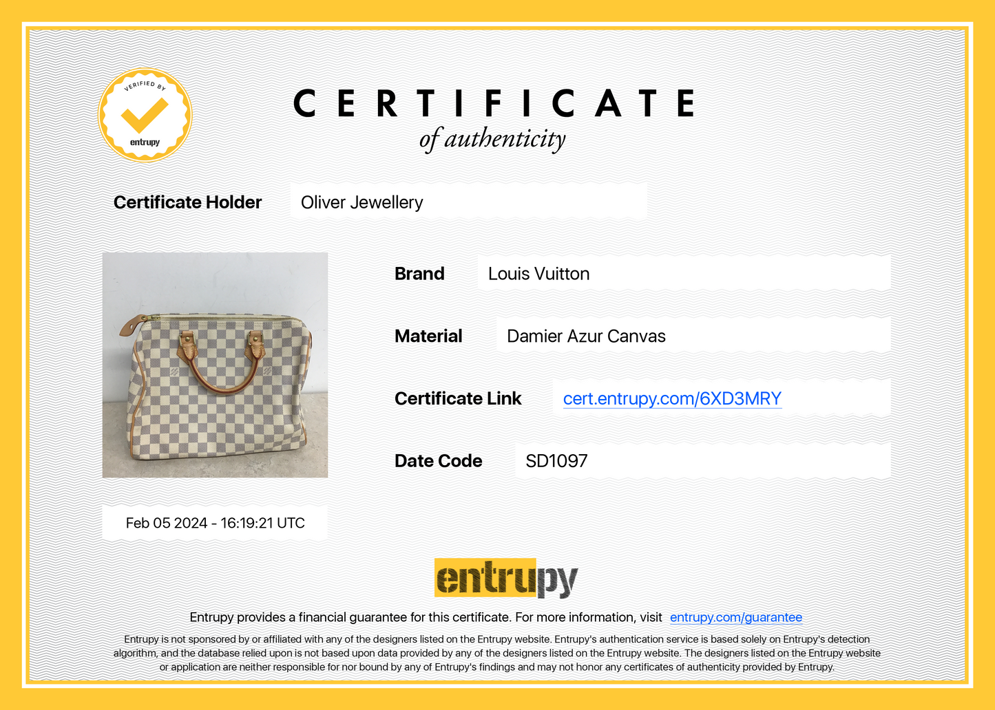Louis Vuitton Damier Azur Speedy 30