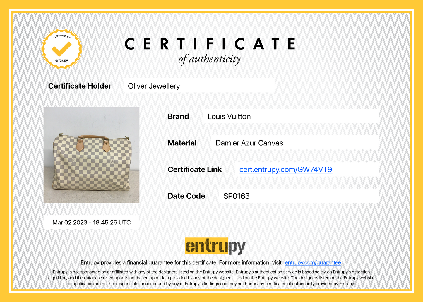 Louis Vuitton Damier Azur Speedy Bandouliere 35
