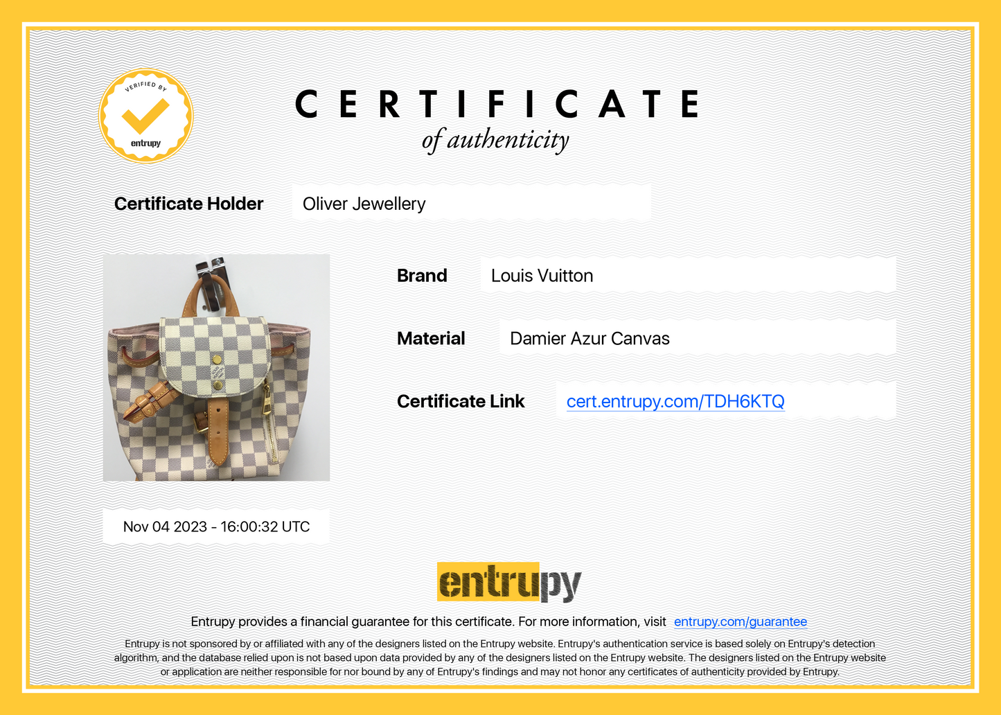 Louis Vuitton Damier Azur Sperone BB Backpack