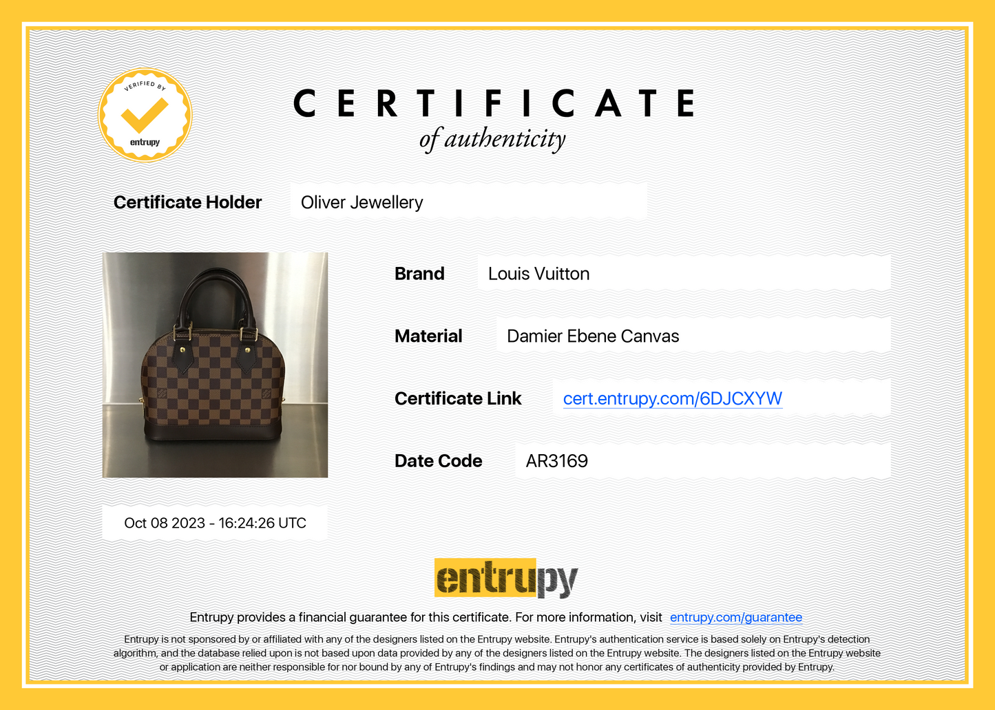 Louis Vuitton Damier Ebene Alma BB