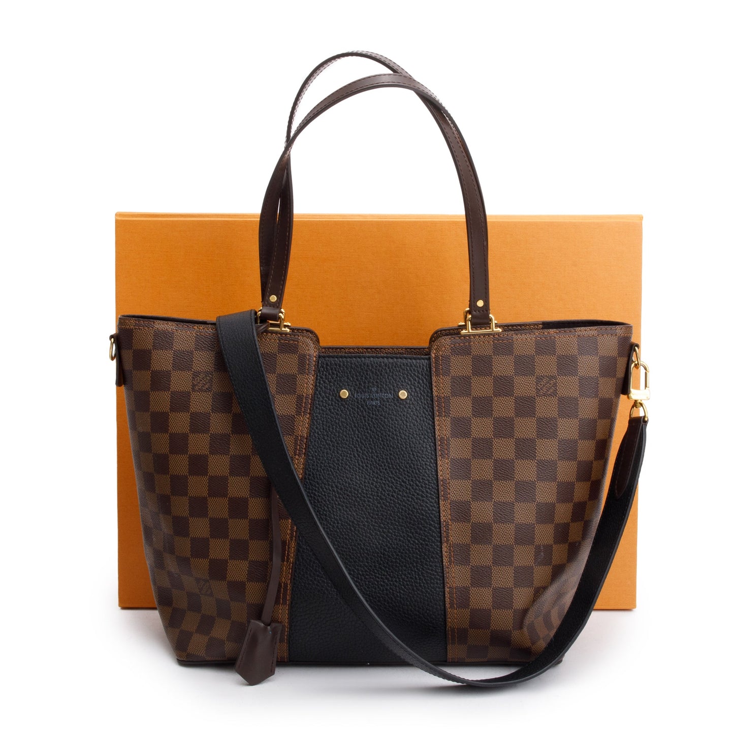 Louis Vuitton Damier Ebene Black Taurillon Leather Trim Jersey Tote