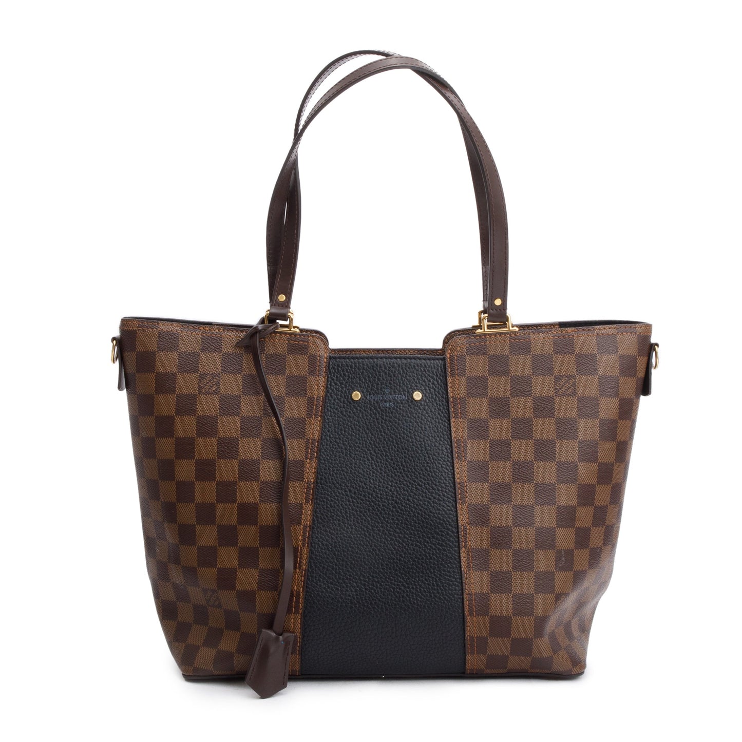 Louis Vuitton Damier Ebene Black Taurillon Leather Trim Jersey Tote